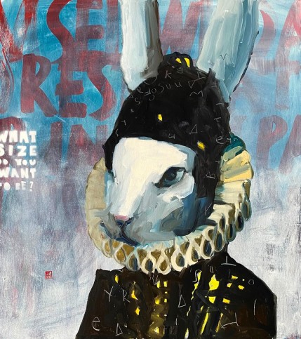 Duke Rabbit | 2024
90 x 80 cm | oil  and acrylic on canvas |  olej i akryl na płótnie